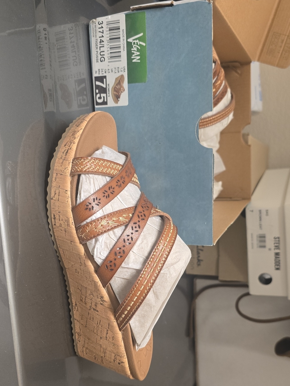 [brand new] Skechers Brown Cork Wedge Sandal - Women's